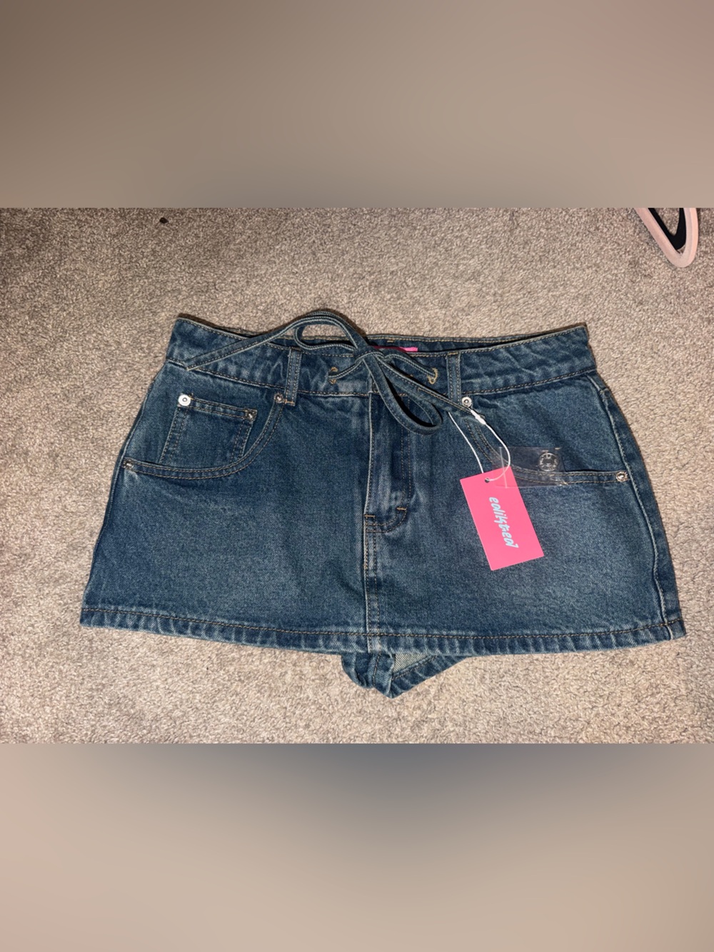 Women’s Edikted Dark Blue Denim Skort with Drawstring Waist